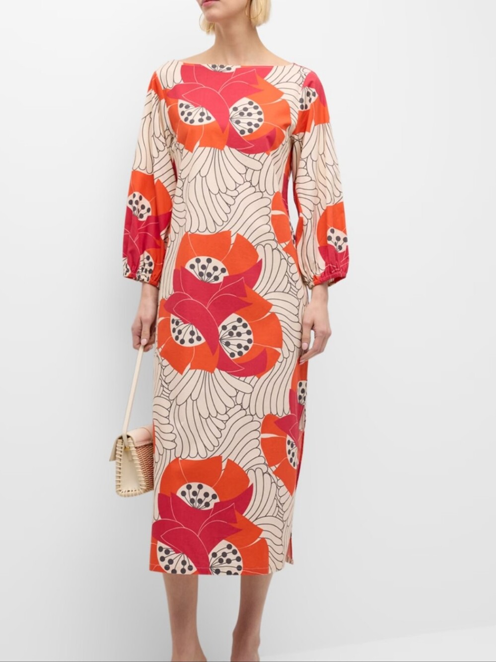 Frances Valentine Red & Orange Floral Maxi Dress